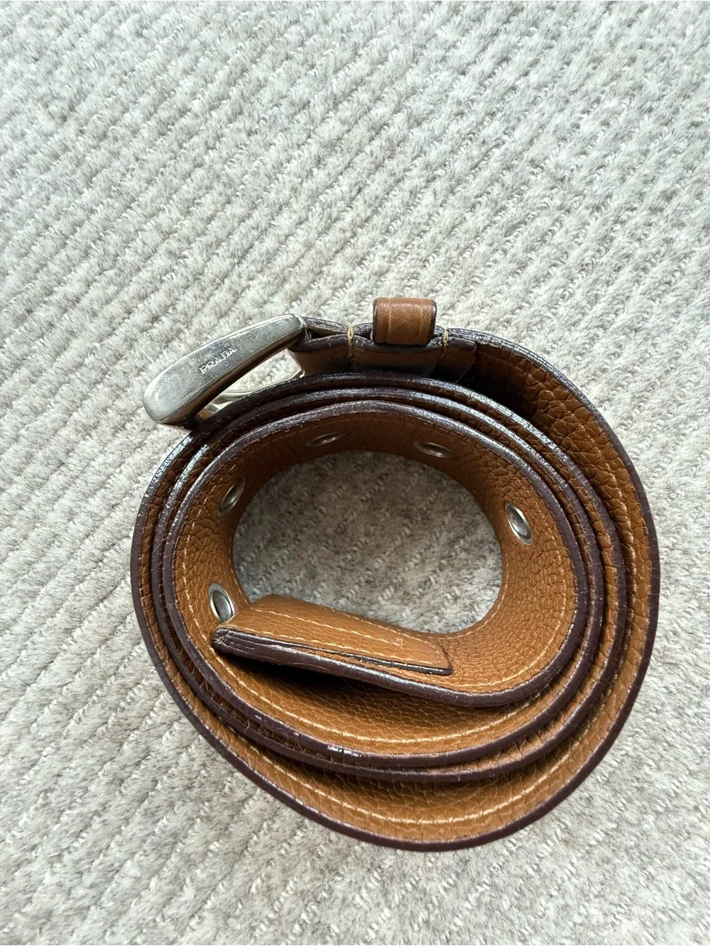 Prada Brown Leather Belt with Silver Buckle